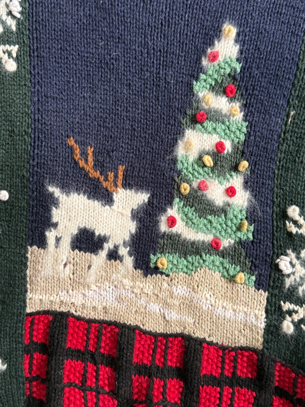 Talbots Blue Red Christmas Sweater Reindeer Snowflake Patchwork Size Medium - Picture 6 of 14